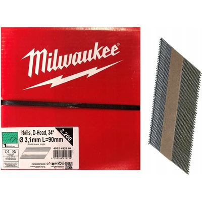 Milwaukee 4932492604 Kroucené hřebíky pro M18 FFN 90 mm, hlava typu D