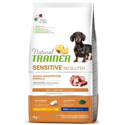 Natural Trainer Dog Sensitive No Gluten Mini Adult with Duck - храна за пораснали кучета, БЕЗ ГЛУТЕН, над 1 година, от мини породи, с чувствителни стомаси, с патица - 7 кг, Италия - 925246