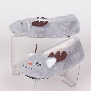 Image 1 of Пухкави коледни пантофи-балеринки в сиво - еленче