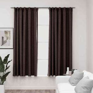 Pure Line Home Завеси с ленена текстура в цвят таупе с перделък, 2 бр. , 140 x 175 см