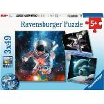 Ravensburger Детски пъзел Ravensburger 3 x 49 части - Космическо пространство (12000860) - baby
