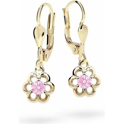 Danfil detské náušnice kvetiny C1947 zo žltého zlata pink klapka