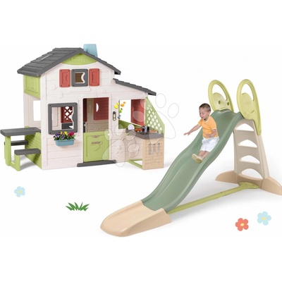 Smoby Set domeček Přátel a skluzavka XL Friends House Life rozšiřitelný s kuchyňkou a elektronickým zvonkem