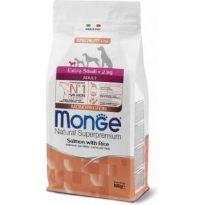 Monge Natural Superpremium Extra Small Adult Salmon with Rice - пълноценна суха храна за пораснали кучета от миниатюрни породи със сьомга и ориз - 800 гр, Италия - 1457
