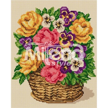 Image 1 of Milena Style Букет рози и теменужки - гоблен с щампа с конци Ariadna