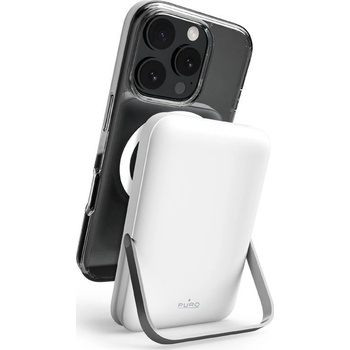 PURO 10000mAh MagSafe безжична преносима зарядна станция с алуминиева стойка - бяла (8018417488016)