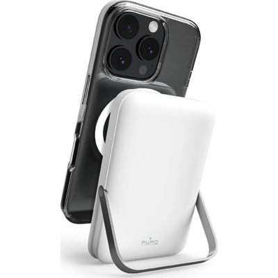 PURO 10000mAh MagSafe безжична преносима зарядна станция с алуминиева стойка - бяла (8018417488016)