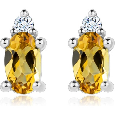 Šperky Eshop Zlaté náušnice 14K z bílého zlata s přírodním citrínem a zirkonem S5GG275.88