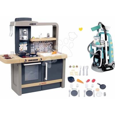Smoby Set kuchyňka elektronická s nastavitelnou výškou Tefal Evolutive New Kitchen a úklidový vozík s elektronickým vysavačem