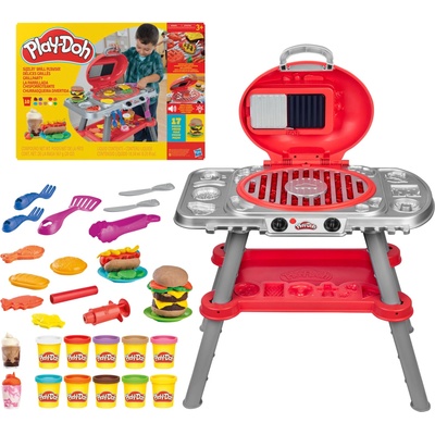 Play-Doh barbecue party toy, barbecue station with shapes, accessories and 6 cans of dough for crafts, grilling and cooking, kitchen toys, craft set and exciting for ages 3 and up - G0500