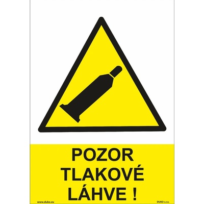 DUKO POZOR TLAKOVÉ LÁHVE! Formát: 210 x 297 mm, Materiál: plast 5 mm, samolepící vinylová fólie