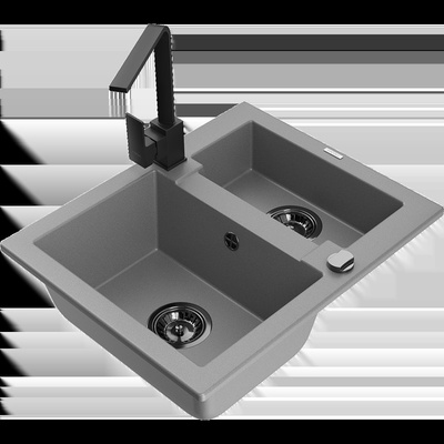 Carlos кухненска мивка от гранит с 1, 5 камери и кухненски смесител Rita, сив - 6518-71-670300-70-B (6518-71-670300-70-B)