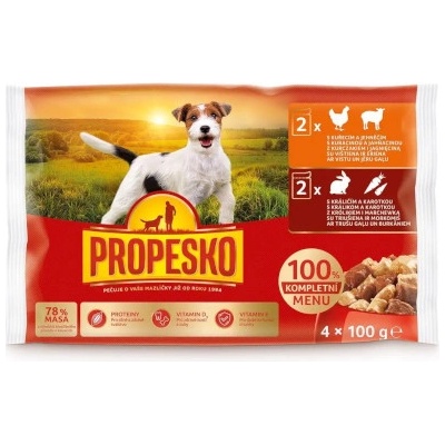 Propesko Dog králik a mrkva kura a jahňa v omáčke 4 x 100 g