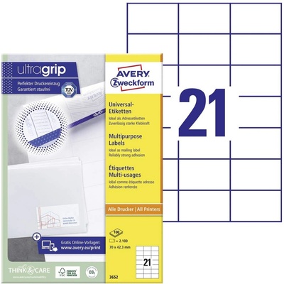 Avery-Zweckform 3652 70 x 42.3 mm papier biela 2100 ks trvalé univerzálne etikety atrament, laser, kópie; 3652