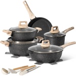 Just Perfecto Комплект тенджери и тигани Just Perfecto JL-778, 14 ч, Отливка, Мраморно покритие, Индукция, Аксесоари, Черен (JL-778 black)