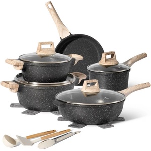 Just Perfecto Комплект тенджери и тигани Just Perfecto JL-778, 14 ч, Отливка, Мраморно покритие, Индукция, Аксесоари, Черен (JL-778 black)