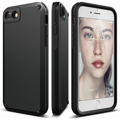 elago Armor Case - хибриден кейс (поликарбонат + TPU) и HD покритие за iPhone SE (2020), iPhone 8, iPhone 7 (черен)