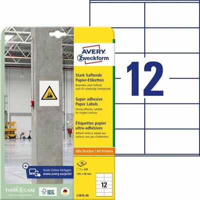 avery zweckform Etikety univerzálne 105x48mm Avery A4, silne lepivé 20 hárkov