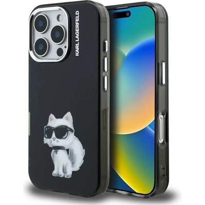 KARL LAGERFELD Кейс за iPhone 16 Pro с акварел и лого Karl Lagerfeld IML Aquarelle Choupette - черен (3666339464400)
