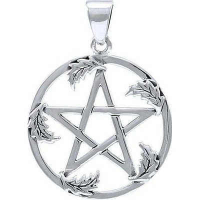 Fantasy Šperky Stříbrný pentagram v dubovém listí P3423