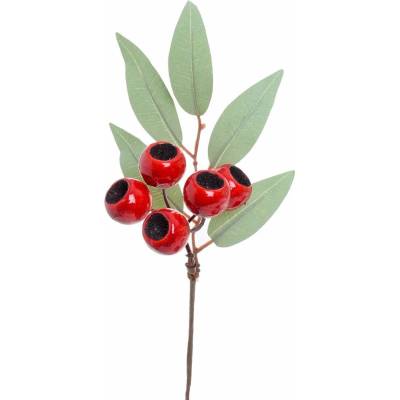 KONÁRIK EUCALYPT, ČERVENÉ BOBULE 24CM