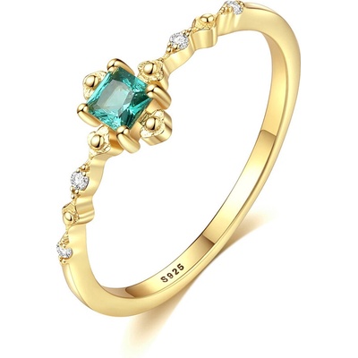 Meucci Pozlacený stříbrný prsten s čtvercovým zeleným zirkonem SYR052