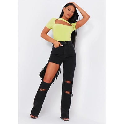 Missy Empire Дънки Missy Empire High Waisted Cut Out Ripped Denim Jeans - Black
