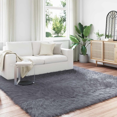 vidaXL Изкуствена овча килим TAFALLA Антрацит 240 x 240 cm Полиестер (42021600)