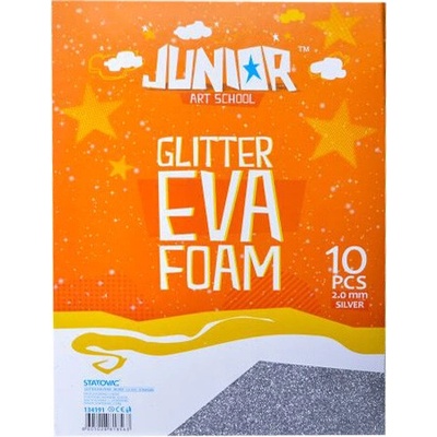 Dekorační pěna EVA stříbrná glitter A4, tloušťka 2,0 mm, 10ks