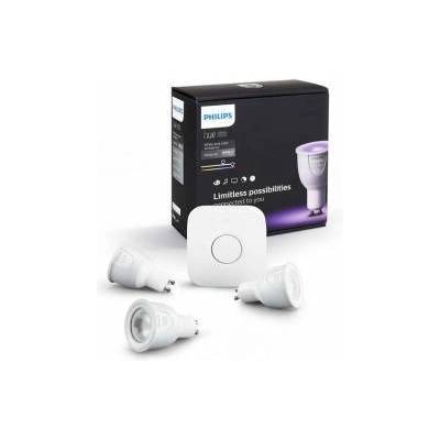 Philips Комплект интелигентни крушки Philips Hue, LED, WiFi, GU10, 6.5W, 250lm, Светлина RGB, 3 броя