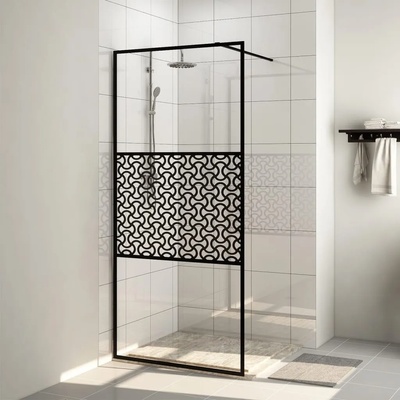 vidaXL Стена за душ с прозрачно ESG стъкло, 80x195 см, черна (151028)