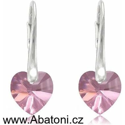 Swarovski Elements Heart krystal stříbrné náušnice visací růžové srdce srdíčka 31012.4 Antique Pink