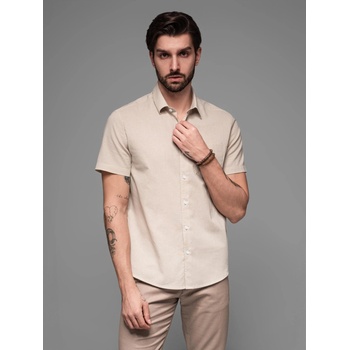 Ombre Clothing Мъжка риза с къс ръкав и кубинска яка Бежово Ombre Clothing Ombre Clothing | Bezhov | МЪЖЕ | S