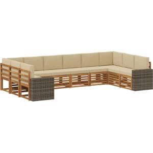 vidaXL Комплект дивани за открито 10 бр. Натурален и Бежов Полиестер (3384909)