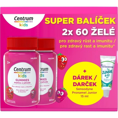 Centrum Kids Gummies malina a jahoda 2 x 60 ks + dárek