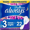 Always Platinum Night Velikost 3 Hygienické Vložky s křidélky 22 ks