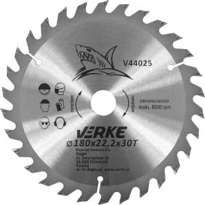 VERKE Режещ диск с твърдосплавни пластини 180x22, 2мм 30T 66338 (V44025)