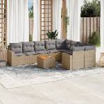vidaXL Градински диван с възглавници, 10 части, бежов полиратан (3224281)