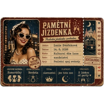 Bezvadary.cz | Originální dárek na rozlučku se svobodou – pamětní jízdenka s vlastní fotografií - A5 (21x15cm) jízdenka 7