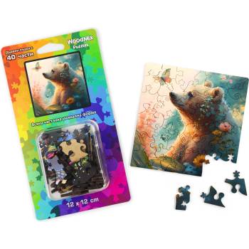 WoodMix Puzzles Дървен пъзел WoodMix, Животни, 40 части - Мече с цветя (WM-P40-0024)