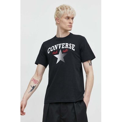Converse Памучна тениска Converse в черно с принт (10026027.A02)