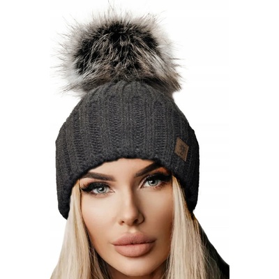 Fashionweek dámská zimní čepice s bambulí flísová podšívka Jenot Woolk Rita grafitová