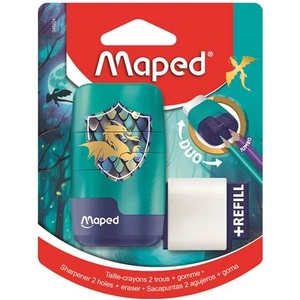 Maped Острилка и гумичка, с два отвора, с резервоар, с резервна гумичка, MAPED "Connect Dragon", дракон 049224 (049224)