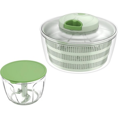 Voltz Центрофуга за салата и ръчен чопър 2в1 Oliver Voltz OV51215D, 4 л, 3 ножа, Капак с въже, Зелен (Oliver Voltz OV51215D)