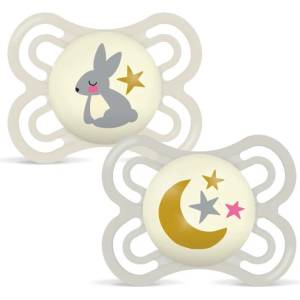 MAM Бебешка залъгалка MAM - Perfect Night, 0-6 м, 2 броя, екрю, заек/луна (100018886/BG707339 ) - baby
