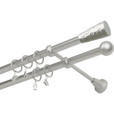 OK-GarnýžeCZ Garnýž kovová dvouřadá 16mm Sevilla satina 160 cm do stěny / kroužky s žabkou