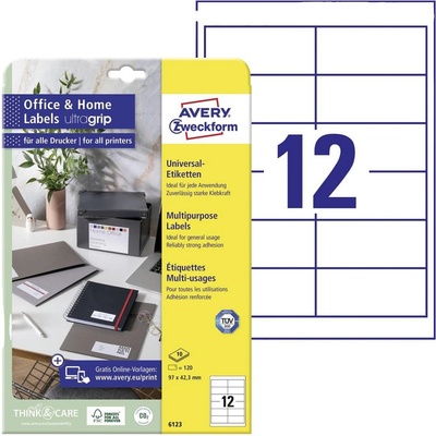 Avery-Zweckform 6123 97.3 x 42.3 mm papier biela 120 ks trvalé univerzálne etikety atrament, laser, kópie
