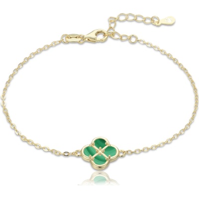 Minet Pozlacený stříbrný náramek čtyřlístek s malachitem JMAS7058GB19