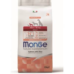 Monge Natural Superpremium Mini Adult Monoprotein Salmon with Rice - пълноценна суха храна за пораснали кучета от дребните породи със сьомга и ориз - 2, 5 кг, Италия - 1570