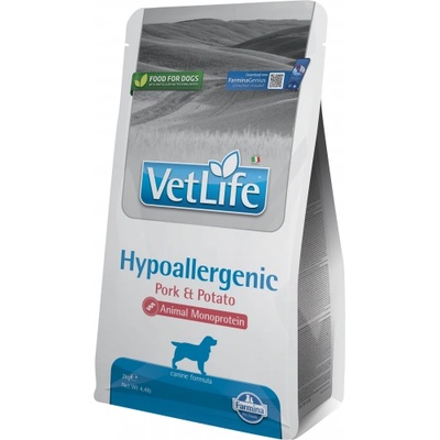 Farmina Vet Life Hypoallergenic Pork & Potato - Пълноценна диетична храна за кучета за намаляване на непоносимост към съставки и хранителни вещества, хипоалергенна формула със свинско и картофи - 2 кг, Италия - PVN0200073